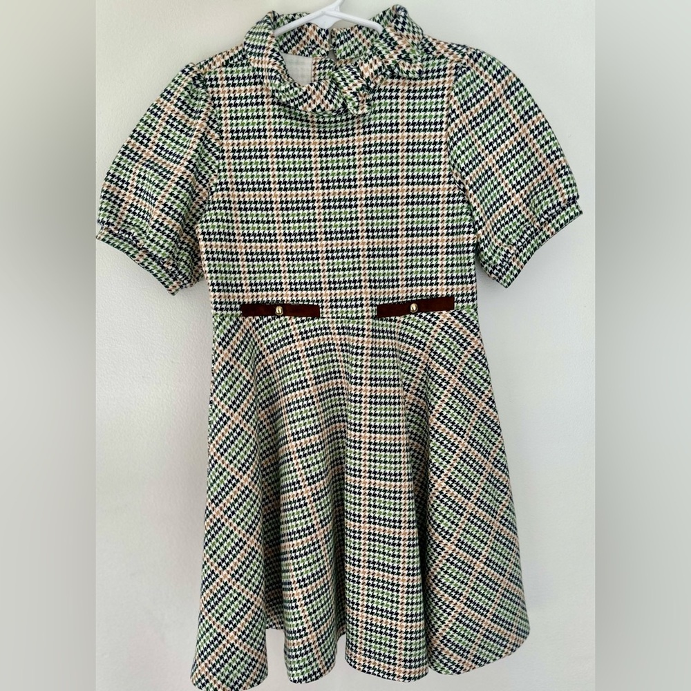 Janie and Jack Green and Black Houndstooth Dress
